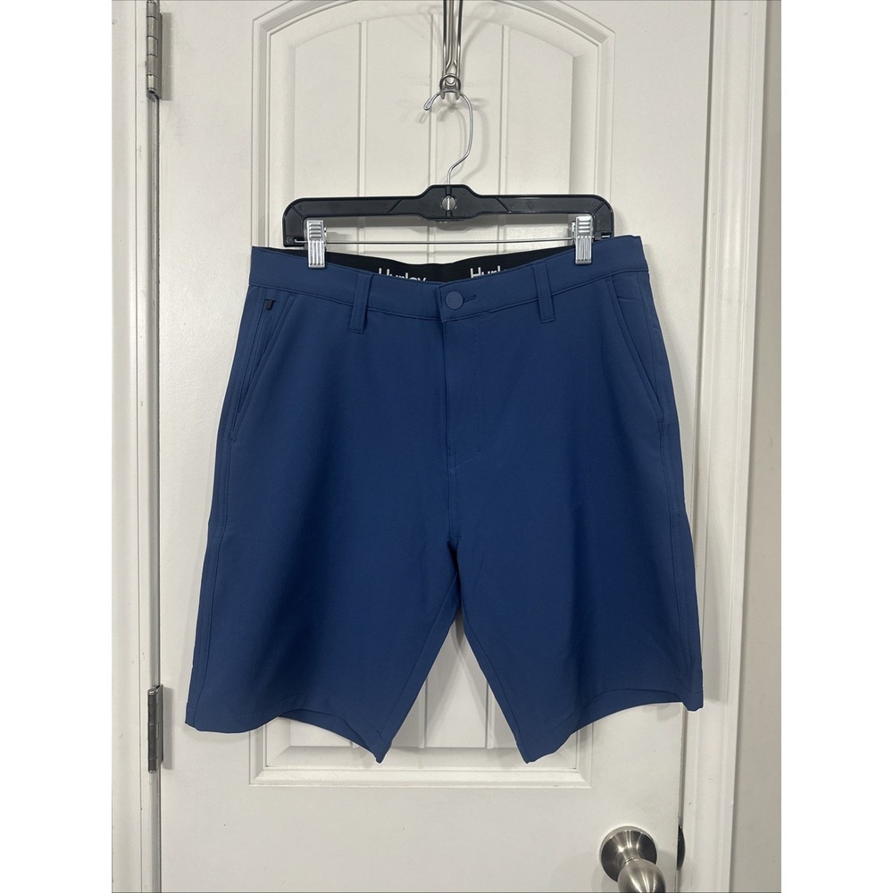 Hurley Men's Shorts 32" Waist Zipper Button Front 9" Inseam Blue Zipper Pockets